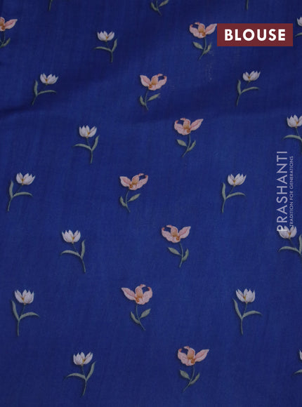 Banarasi silk saree peacock blue with allover zari woven brocade weaves and floral digital printed border