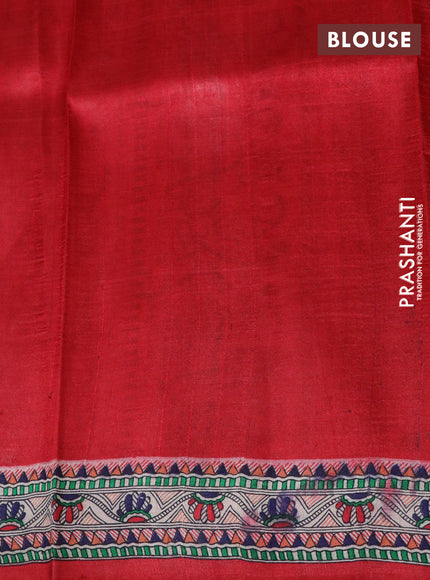 Madhubani printed silk saree red and cream with allover madhubani prints & buttas and long madhubani printed border