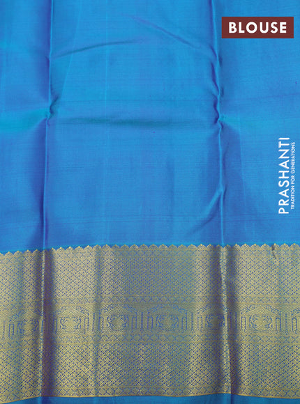 Pure kanchipuram silk saree deep violet and dual shade of blue with zari woven buttas and rich zari woven border