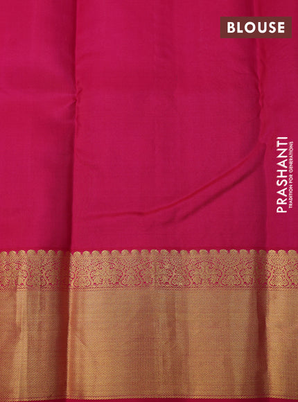 Pure kanchipuram silk saree dual shade of sandal and pink with allover small zari checks & buttas and rich zari woven border