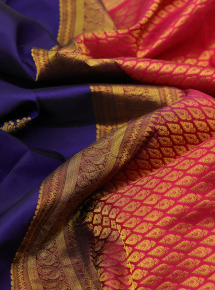 Pure kanchipuram silk saree blue and pink with floral zari woven buttas and zari woven border