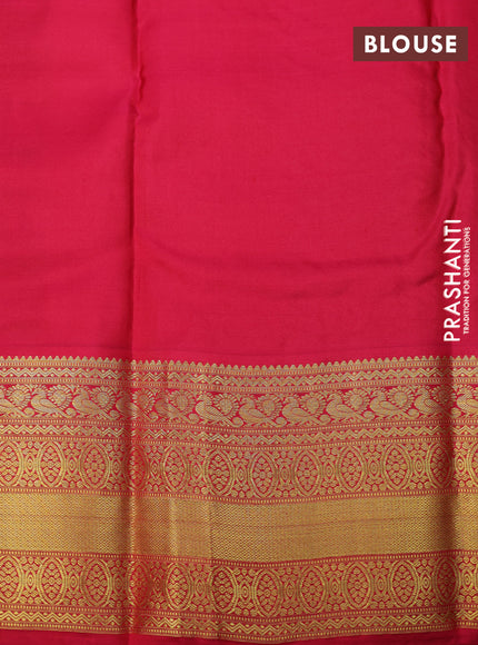 Pure kanchipuram silk saree blue and pink with floral zari woven buttas and zari woven border