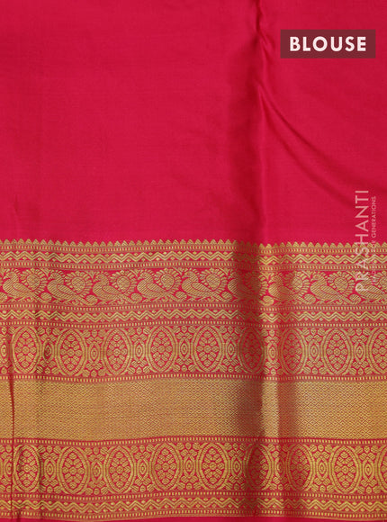 Pure kanchipuram silk saree yellow and pink with floral zari woven buttas and zari woven border