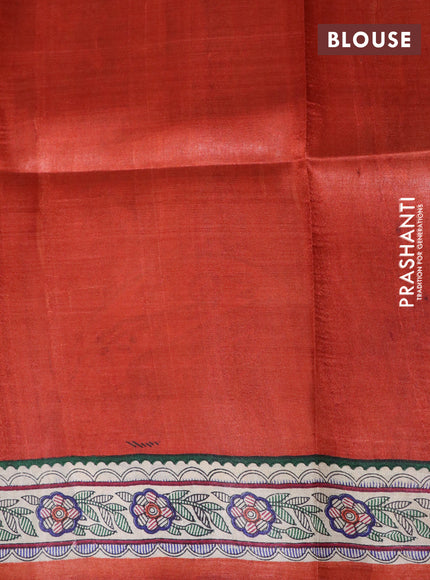 Madhubani printed silk saree rustic orange and cream with butta prints and long madhubani printed border