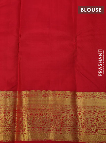 Pure kanchipuram silk saree mustard yellow and red with floral zari woven buttas and annam zari woven border