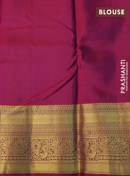 Pure kanchipuram silk saree blue and maroon with floral zari woven buttas and annam zari woven border