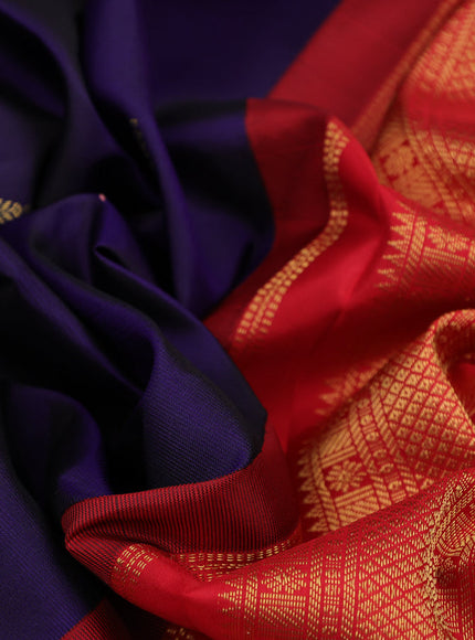 Pure kanchipuram silk saree blue and red with zari woven buttas and zari woven korvai border