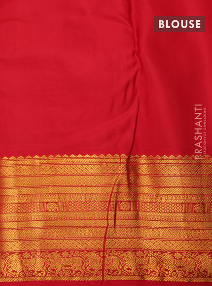 Pure kanchipuram silk saree blue and red with zari woven buttas and zari woven korvai border