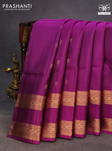 Pure soft silk saree dark magenta pink with zari woven floral buttas and rettapet zari woven border