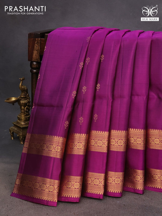 Pure soft silk saree dark magenta pink with zari woven floral buttas and rettapet zari woven border