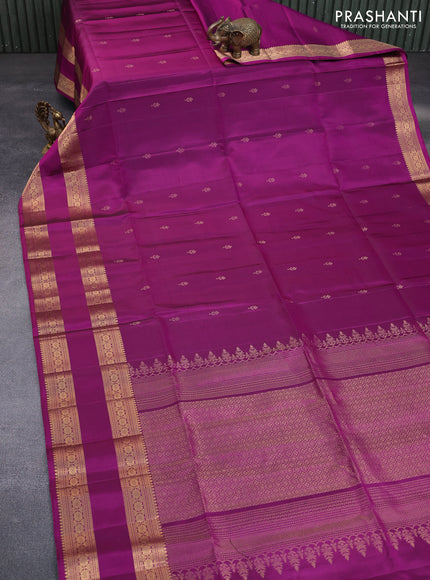 Pure soft silk saree dark magenta pink with zari woven floral buttas and rettapet zari woven border