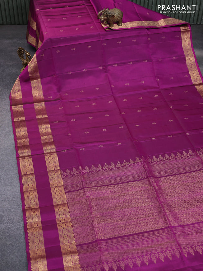 Pure soft silk saree dark magenta pink with zari woven floral buttas and rettapet zari woven border