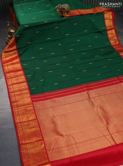 Pure kanchipuram silk saree green and red with zari woven buttas and zari woven korvai border