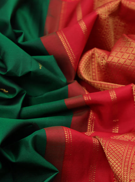 Pure kanchipuram silk saree green and red with zari woven buttas and zari woven korvai border