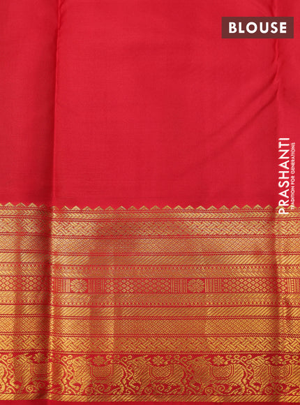 Pure kanchipuram silk saree green and red with zari woven buttas and zari woven korvai border