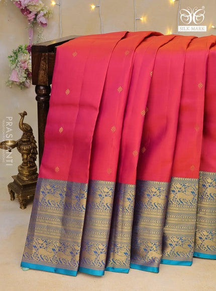 Pure kanchipuram silk saree dual shade of pink and dual shade of blue with zari woven buttas and long zari woven border