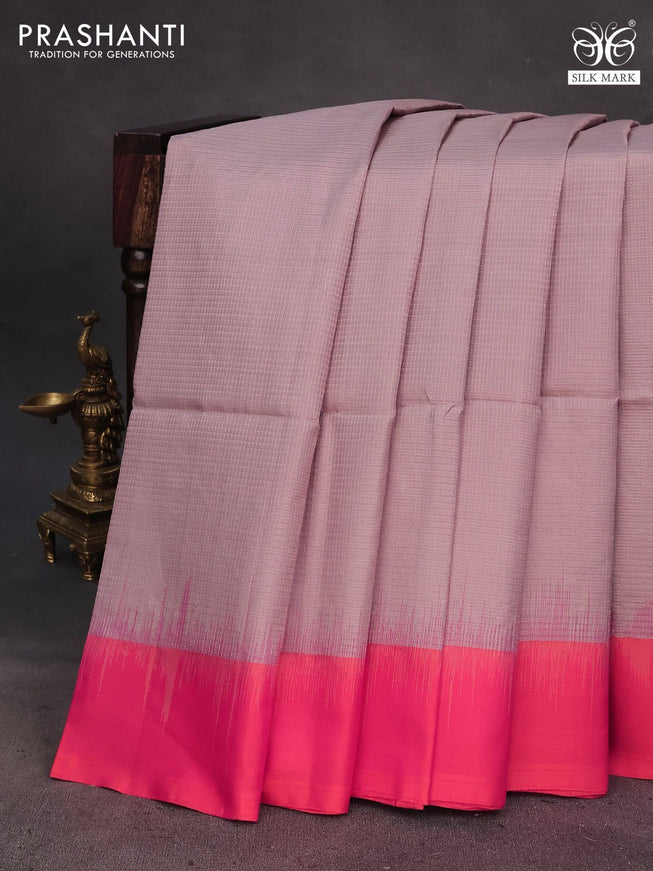 Pure soft silk saree pastel brown and dual shade of pinkish orange with allover small zari checked pattern and simple border