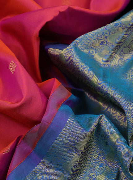 Pure kanchipuram silk saree dual shade of pink and dual shade of blue with zari woven buttas and long zari woven border