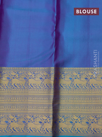 Pure kanchipuram silk saree dual shade of pink and dual shade of blue with zari woven buttas and long zari woven border