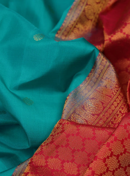 Pure kanchipuram silk saree teal blue and pink with zari woven buttas and zari woven border