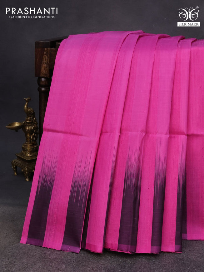 Pure soft silk saree pink and purple shade with plain body & jute finish and temple design border