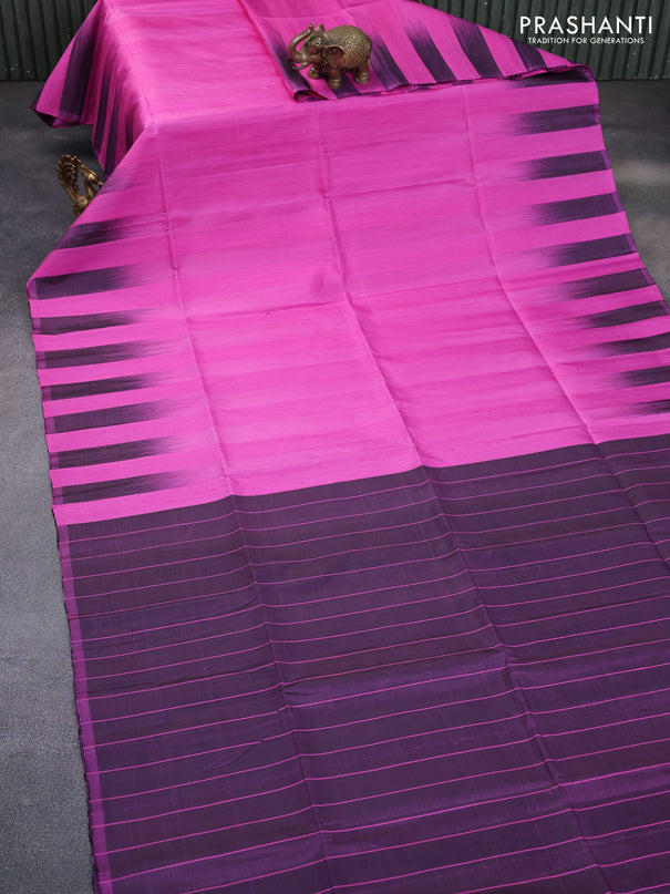 Pure soft silk saree pink and purple shade with plain body & jute finish and temple design border