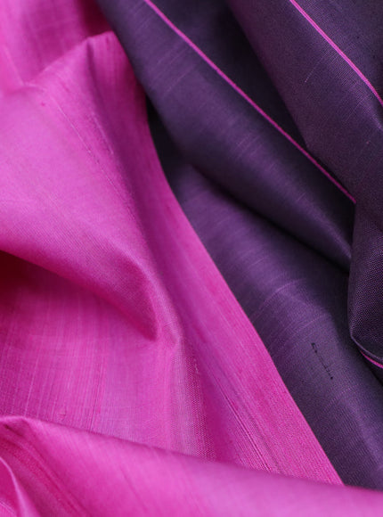 Pure soft silk saree pink and purple shade with plain body & jute finish and temple design border