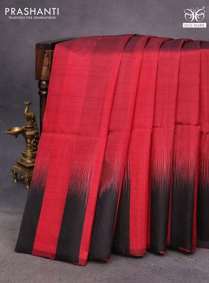 Pure soft silk saree maroon and black with plain body & jute finish and temple design border