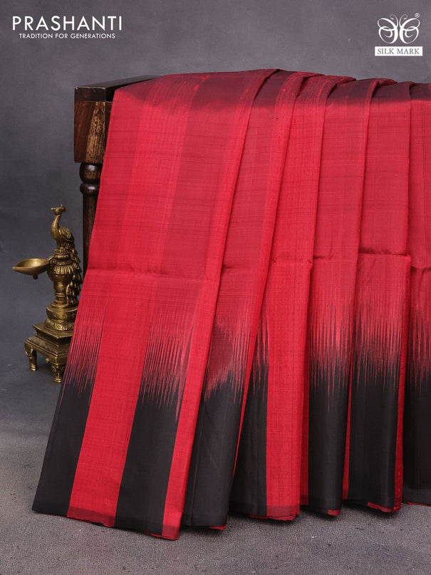 Pure soft silk saree maroon and black with plain body & jute finish and temple design border