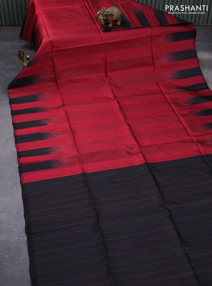 Pure soft silk saree maroon and black with plain body & jute finish and temple design border