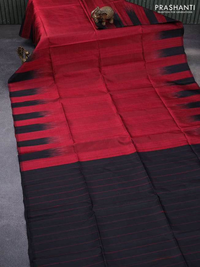 Pure soft silk saree maroon and black with plain body & jute finish and temple design border