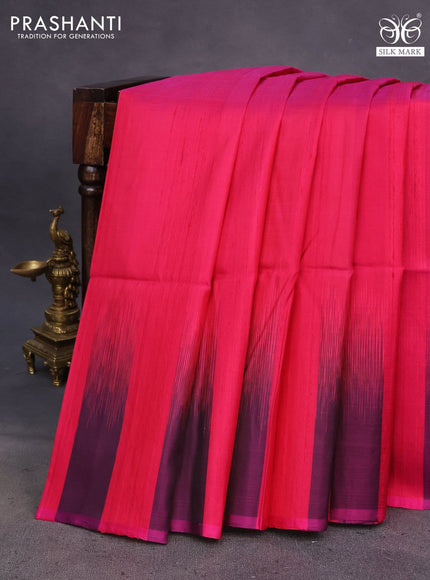 Pure soft silk saree dark pink and dark magenta pink with plain body & jute finish and temple design border