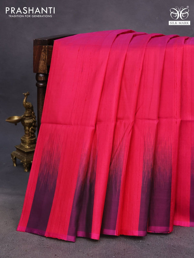 Pure soft silk saree dark pink and dark magenta pink with plain body & jute finish and temple design border