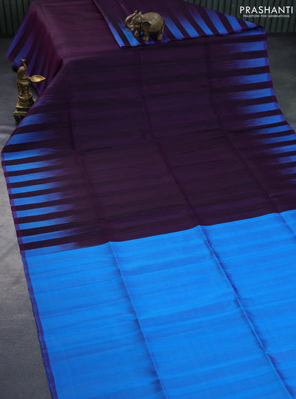 Pure soft silk saree deep purple and blue with plain body & jute finish and temple design border