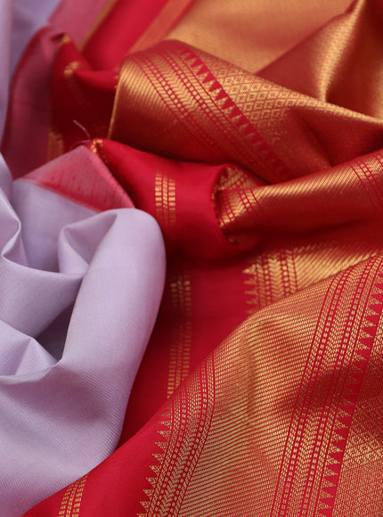 Pure kanchipuram silk saree pastel lavender and red with zari woven buttas and long annam zari woven korvai border