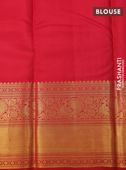 Pure kanchipuram silk saree pastel lavender and red with zari woven buttas and long annam zari woven korvai border