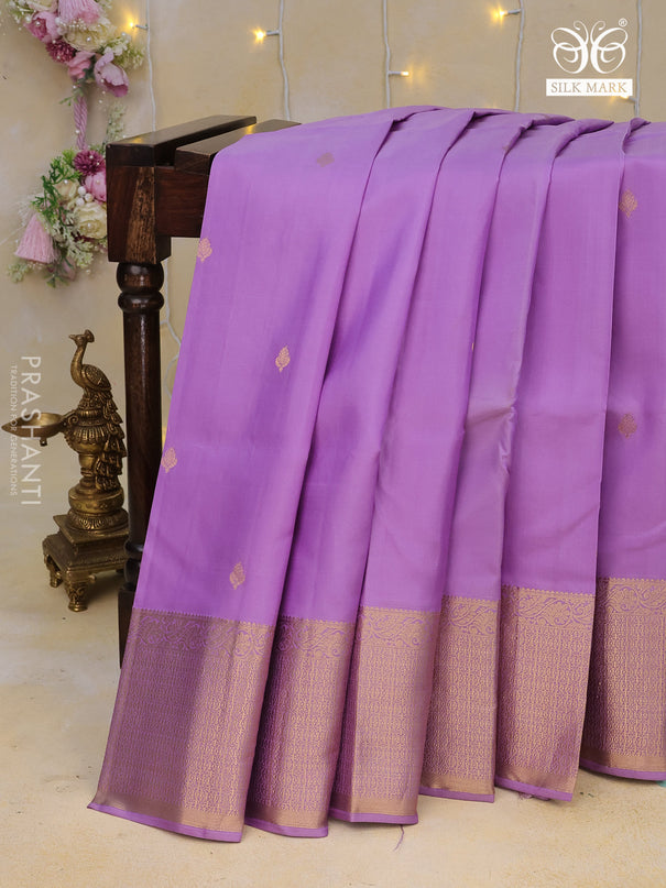 Pure kanchipuram silk saree lavender shade with zari woven buttas and zari woven border