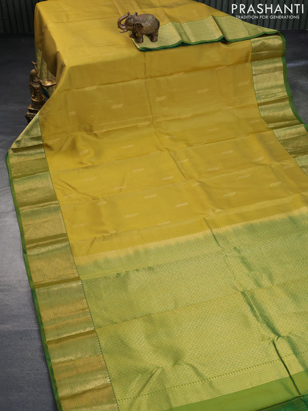 Pure kanchipuram silk saree mustard shade and green with zari woven buttas and zari woven border