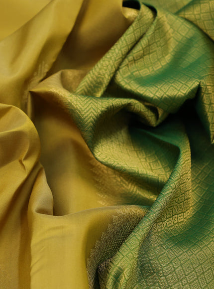 Pure kanchipuram silk saree mustard shade and green with zari woven buttas and zari woven border