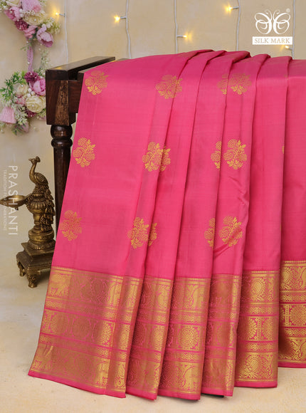 Pure kanchipuram silk saree pink and green with zari woven buttas and annam zari woven border