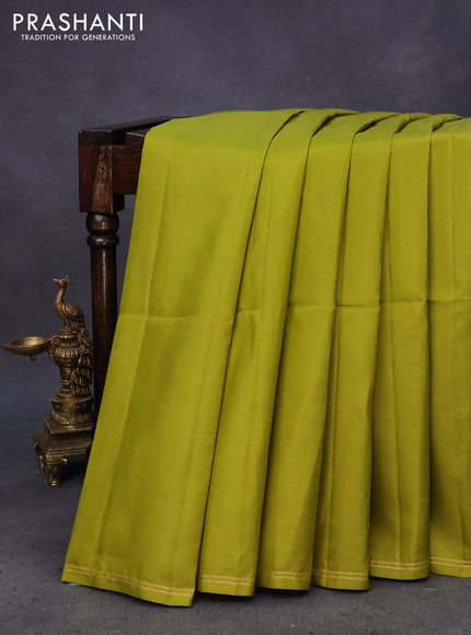 Pure soft silk saree lime green and maroon with plain body and pen kalamkari hand painted pallu