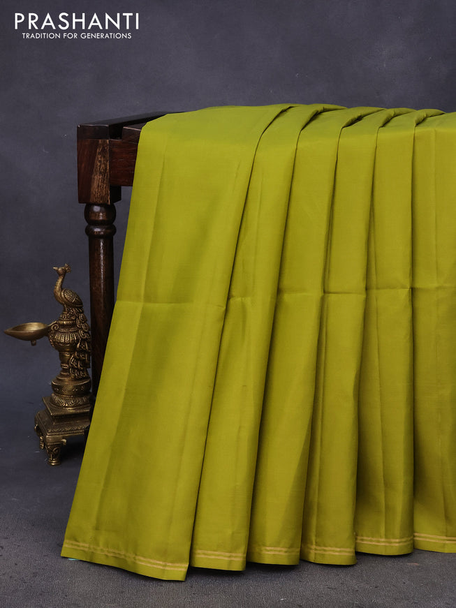 Pure soft silk saree lime green and maroon with plain body and pen kalamkari hand painted pallu