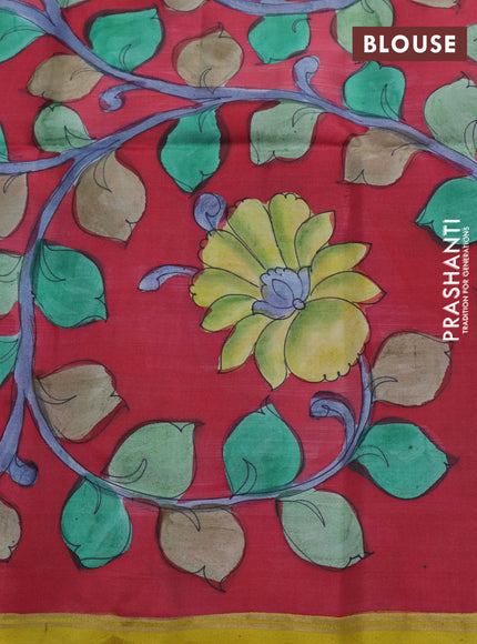 Pure soft silk saree lime green and maroon with plain body and pen kalamkari hand painted pallu