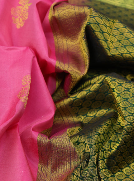 Pure kanchipuram silk saree pink and green with zari woven buttas and annam zari woven border