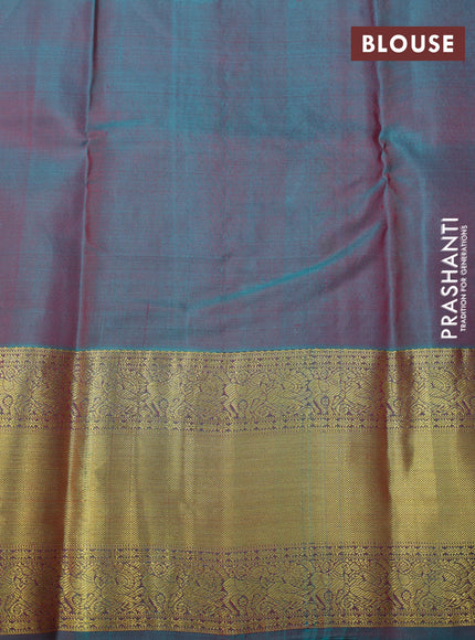 Pure kanchipuram silk saree maroon and dual shade of teal green with zari woven buttas and zari woven border