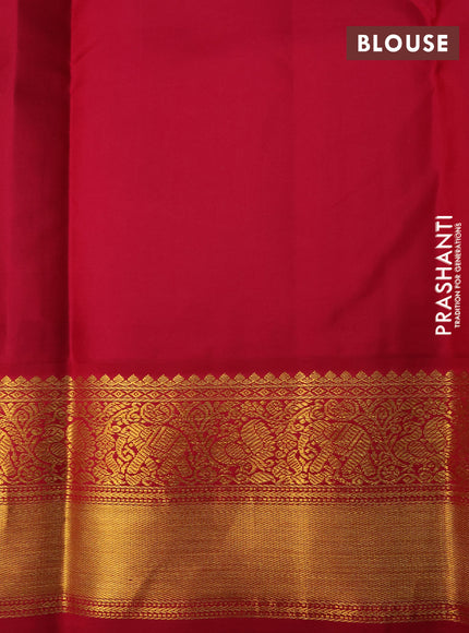 Pure kanchipuram silk saree blue and red with zari woven buttas and zari woven korvai border