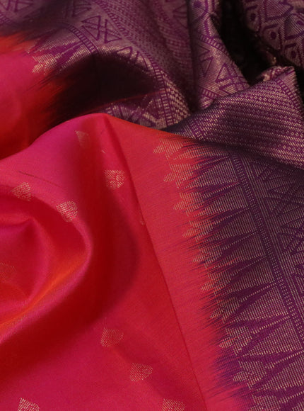 Pure soft silk saree dual shade of pinkish orange and purple with allover zari woven buttas and zari woven border