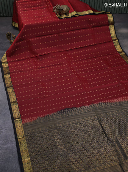 Pure soft silk saree maroon and black with allover zari woven buttas and zari woven border