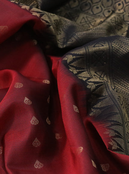 Pure soft silk saree maroon and black with allover zari woven buttas and zari woven border