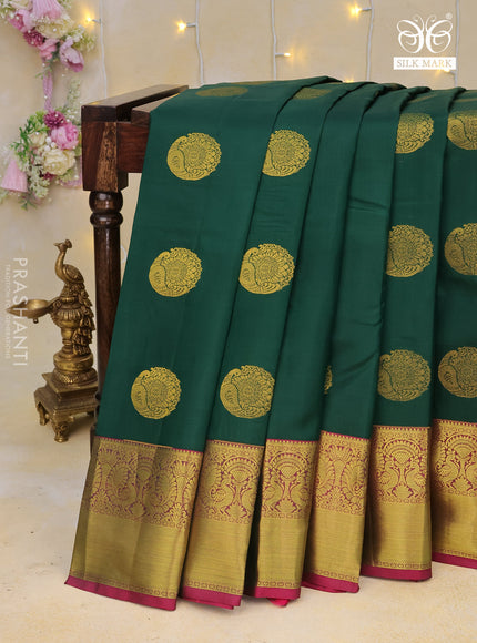 Pure kanchipuram silk saree green and magenta pink with peacock zari woven buttas and annam zari woven border